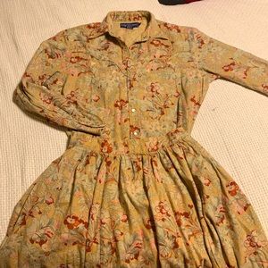 Vintage Ralph Lauren 2 Piece Snap Blouse W/ Full Tiered Long Skirt
